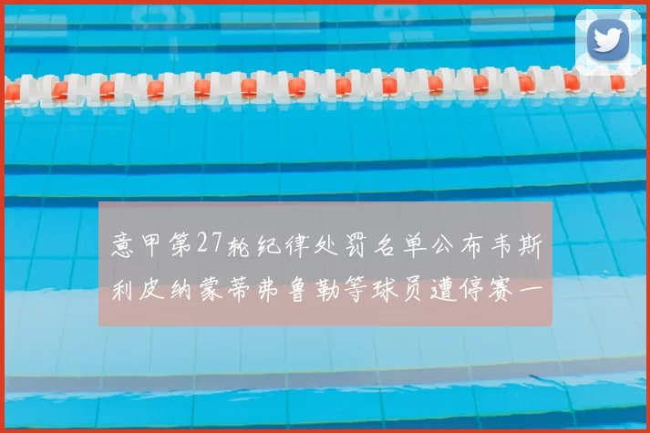 意甲第27轮纪律处罚名单公布韦斯利皮纳蒙蒂弗鲁勒等球员遭停赛一轮