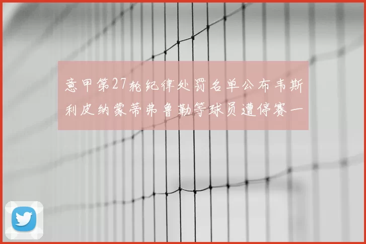 意甲第27轮纪律处罚名单公布韦斯利皮纳蒙蒂弗鲁勒等球员遭停赛一轮